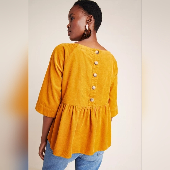 Anthropologie Maeve Maria Babydoll Coudoroy Blouse in Mustard Yellow Size Small● - Picture 4 of 10